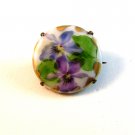Vintage Miniature Hand Painted Blue & Pink Flowers Brooch
