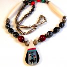 Southwest Sterling Silver Turquoise Hematite Inlaid Necklace