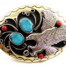 Southwest Handcrafted American Eagle Coral Turquoise Belt Buckle US