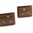 1950s-60s Goldtone Brown Lucite & Rhinestones Cufflinks Not Marked 111414