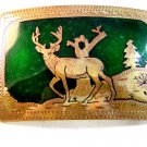 Handcrafted & Signed Silver Tone & Enameled Buck Deer Belt Buckle