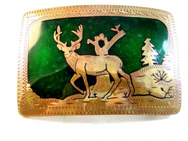 Handcrafted & Signed Silver Tone & Enameled Buck Deer Belt Buckle