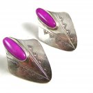 Southwest Sterling Silver & Pink Stone Earrings Signed MJ ?