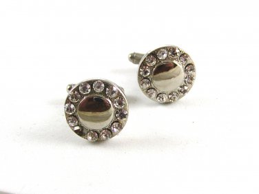 Unmarked Silvertone & Rhinestones Cufflinks 1106201vbv