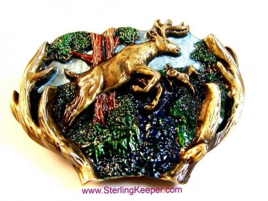 Vintage 1992 Bergamont Running Buck & Doe Deer Belt Buckle