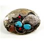 Handcrafted American Eagle 4 Nickels Coral Turquoise Belt Buckle USA