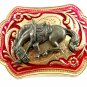 Western Cowboy Rodeo Gold Tone & Red Bowiing Horse Belt Buckle No. 101813