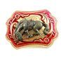 Western Cowboy Rodeo Gold Tone & Red Bowiing Horse Belt Buckle No. 101813