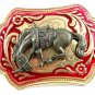 Western Cowboy Rodeo Gold Tone & Red Bowiing Horse Belt Buckle No. 101813