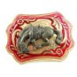 Western Cowboy Rodeo Gold Tone & Red Bowiing Horse Belt Buckle No. 101813