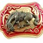 Western Cowboy Rodeo Gold Tone & Red Bowiing Horse Belt Buckle No. 101813