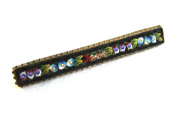 Vintage Brass Italian Ultra Fine Micro Mosaic Bar Pin / Brooch 0104062013cd