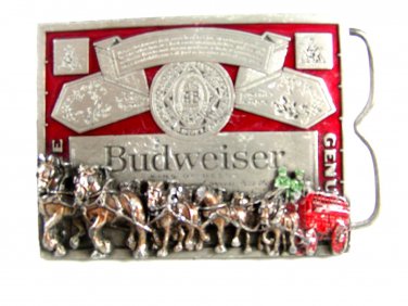 Vintage Enameled Budweister Clydesdales Wagon Belt Buckle 62514