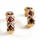 Sterling w/ Gold Vermeil Red & Sparkly Rhinestones Pierced Earrings