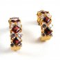 Sterling w/ Gold Vermeil Red & Sparkly Rhinestones Pierced Earrings