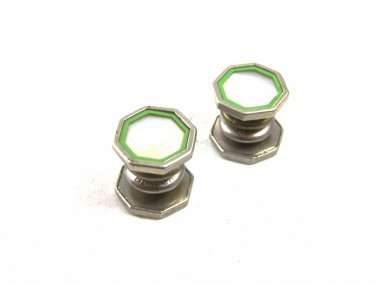 Art Deco Silvertone Mother Pearl Green Cufflinks by KUM-A-PART 103114