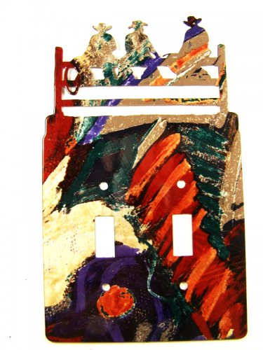 3 Cowboys on Fence Double Light Switch Cover Plate by Lazart USA 51215