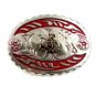 Made in USA Silver Tone Red Cowboy On Horse Belt Buckle #101813
