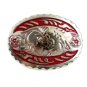 Made in USA Silver Tone Red Cowboy On Horse Belt Buckle #101813