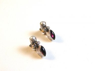 Sterling Silver Pearl & Amythest Post Pieced Earrings