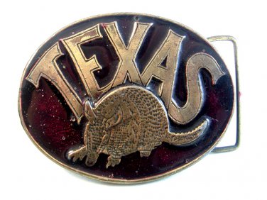 Vintage 1976 Texas Armadillo Enameled Belt Buckle by Koleako