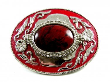 Western Rodeo Red & Red Stone Belt Buckle Not Marked 092314
