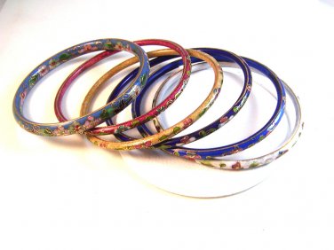 Lot of 6 Enameled Bangle Bracelets