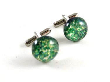 Unmarked Silvertone & Green & Blue Cufflinks 11062013ce