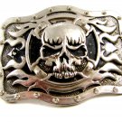 Gothic Skull & X & Flames Belt Buckle Signed @TLF