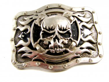 Gothic Skull & X & Flames Belt Buckle Signed @TLF