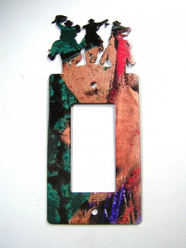 3 Cowboys 3 Horses Double Rocker Outlet Cover Plate by Steel Images USA