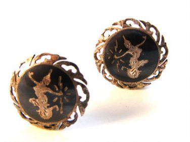 Vintage Siam Sterling Niello  Dancer Clip On Earrings