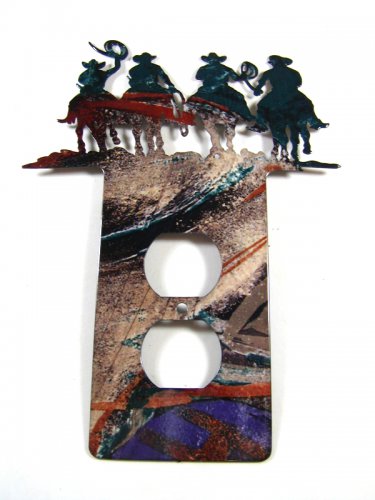 4 Cowboys 4 Horses Double Outlet Cover Plate by Steel Images 42315c