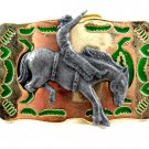 Made in USA Western Gold Tone Cowboy on Broncho Belt Buckle #102113e