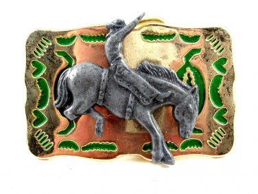 Made in USA Western Gold Tone Cowboy on Broncho Belt Buckle #102113e