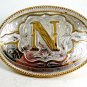 Western Cowboy Initial Letter N Belt Buckle by Silver Strike 12112013nn