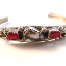 Nitz Native American Sterling Moss Agate Coral Cuff Bracelet