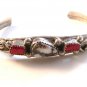 Nitz Native American Sterling Moss Agate Coral Cuff Bracelet