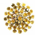 True Vintage Silvertone Amber & Clear Rhinestones Brooch By CORO 102014
