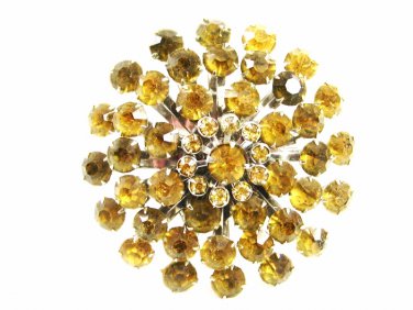 True Vintage Silvertone Amber & Clear Rhinestones Brooch By CORO 102014