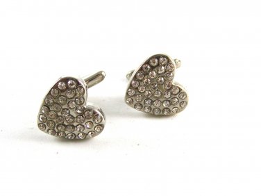 Silvertone Rhinestone Heart Cufflinks 11062013tt