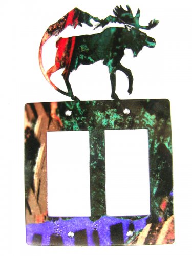 Moose & Mountain Double Rocker Outlet Cover Plate Steel Images USA 6415kk