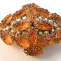 Vintage Carved Textured Golden Topaz Rhinestone Brooch Pin