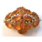 Vintage Carved Textured Golden Topaz Rhinestone Brooch Pin
