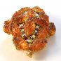 Vintage Carved Textured Golden Topaz Rhinestone Brooch Pin