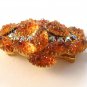Vintage Carved Textured Golden Topaz Rhinestone Brooch Pin