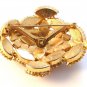 Vintage Carved Textured Golden Topaz Rhinestone Brooch Pin