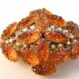 Vintage Carved Textured Golden Topaz Rhinestone Brooch Pin