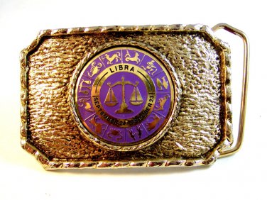 Silver Tone & Purple Libra Belt Buckle