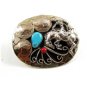 Handcrafted Cowboy Horse Bowing 3 Nickels Coral Turquoise Belt Buckle USA